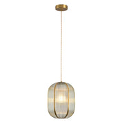 Modern gold brass glass restaurant light with vertical glass panels and a matching chain from decorbites brass glass collection
