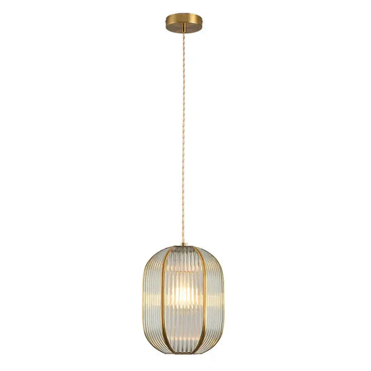 Modern gold brass glass restaurant light with vertical glass panels and a matching chain from decorbites brass glass collection