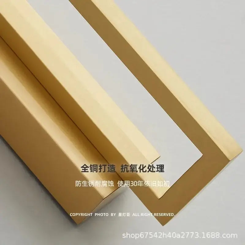 Modern gold brass wall light sconce with golden brass l-shaped corner profiles made of solid copper corrosion resistant