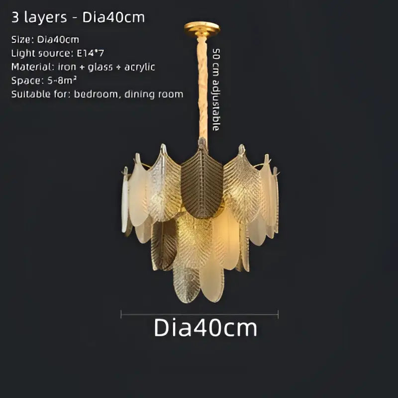 Modern gold and brown glass ceiling chandelier with layered leaf-shaped glass and acrylic shades by decorbites elegant glass