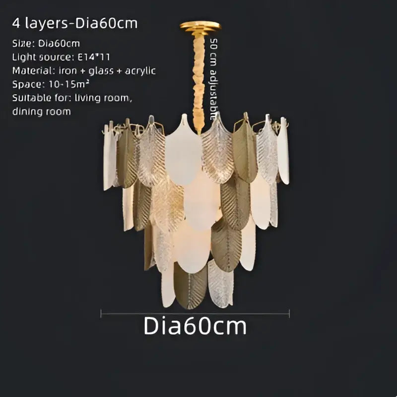 Modern gold and brown elegant glass ceiling chandelier with layered leaf-shaped glass and acrylic shades for living room decorbites elegant glass