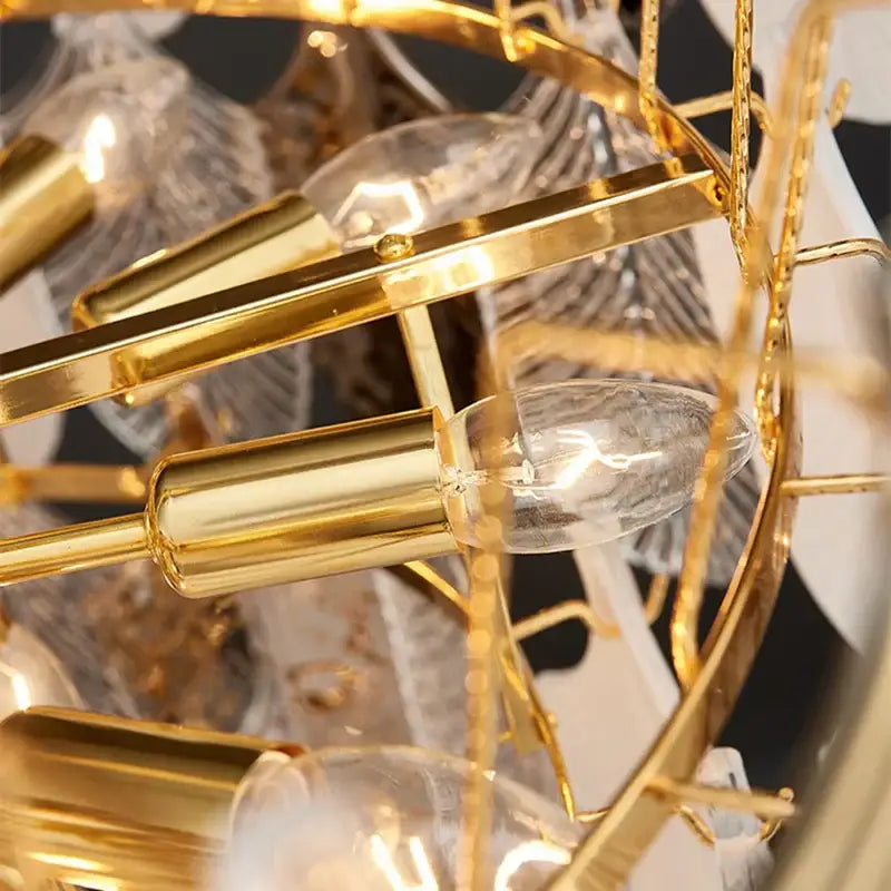 Modern gold and brown elegant glass ceiling chandelier with gold-toned metallic framework and clear glass bulbs for living room decorbites elegant glass