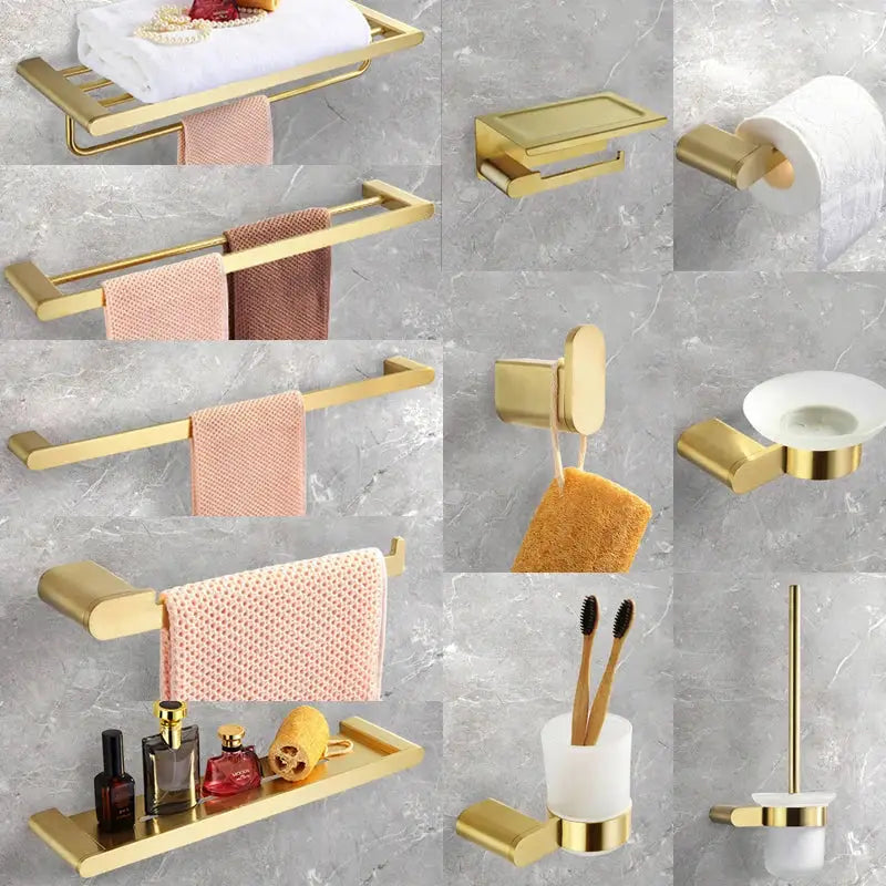 Modern gold brushed bathroom accessories set with sleek metallic finish ideal for decorbites bathroom accessories and decorbites bathroom