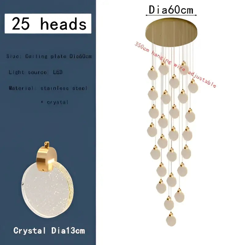 Modern gold bubble crystal pendant light with 25 sparkling 13cm crystal pendants for villa staircase decorbites bubble crystal ceiling