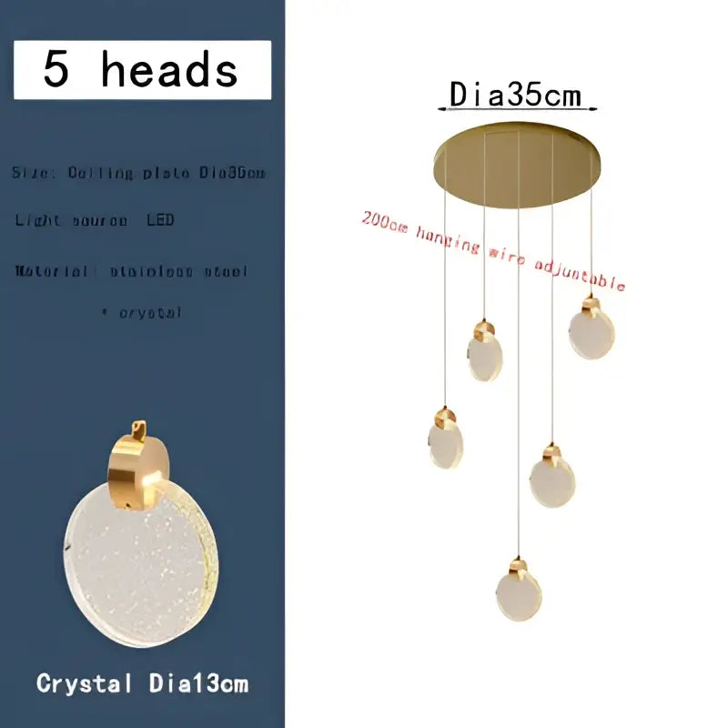 Modern gold bubble crystal pendant light with five clear faceted 13cm spheres for villa staircase decorbites bubble crystal ceiling