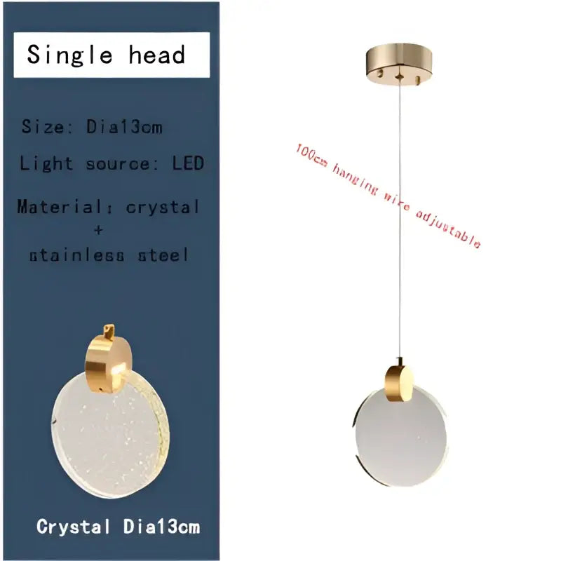 Modern gold bubble crystal ceiling pendant light with a circular gold frame and clear crystal glass for villa staircase decor