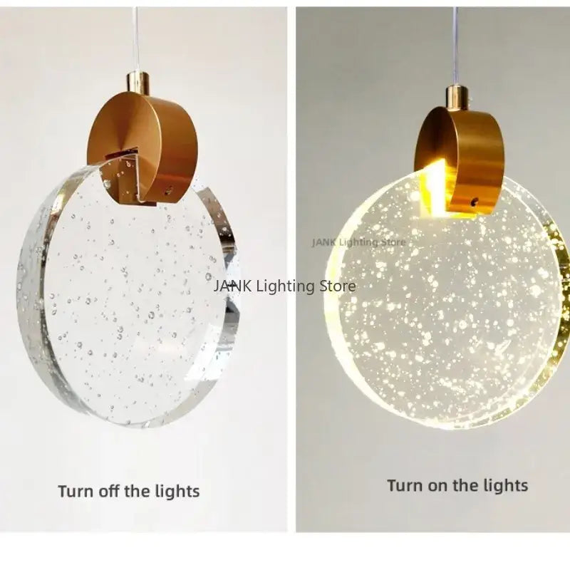Modern gold bubble crystal ceiling pendant light with clear bubble-filled glass shade for villa staircase decorbites