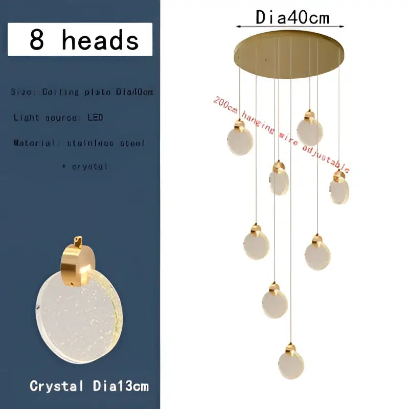 Modern gold bubble crystal pendant light with eight sparkling spheres for villa staircase decorbites bubble crystal ceiling