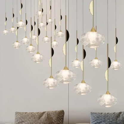 A modern gold bubble crystal pendant light with clear textured glass globes for dining room decorbites bubble crystal