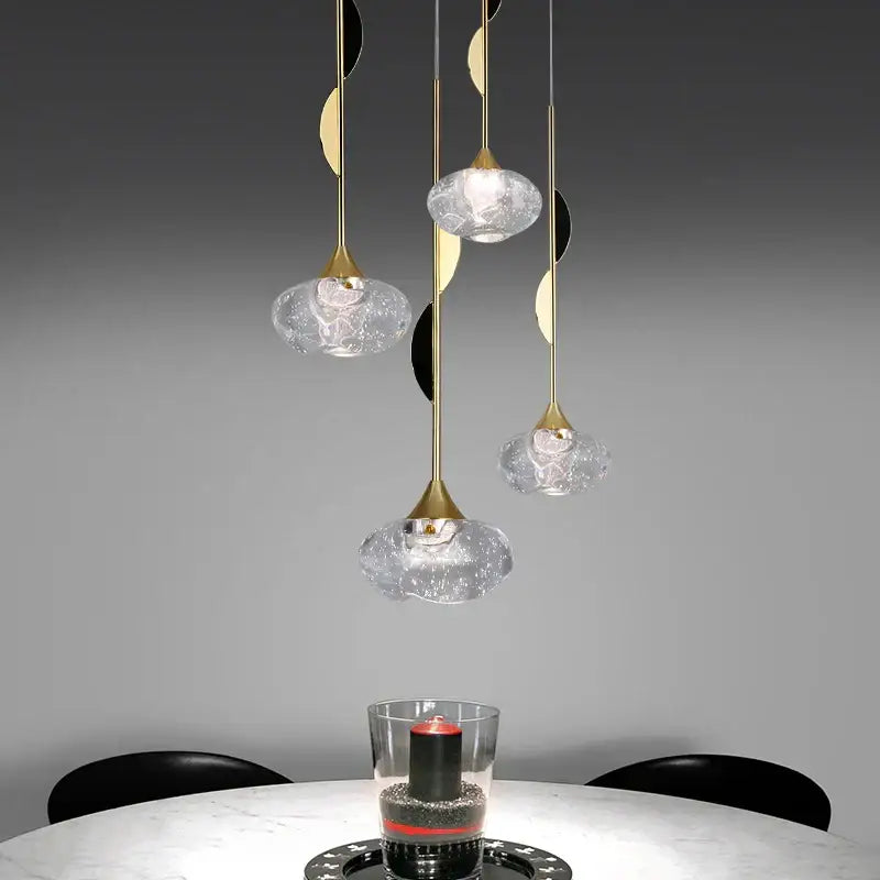 Modern gold bubble crystal pendant light with clear textured glass shades for dining room decorbites pendant light