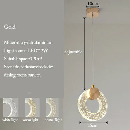 Modern gold bubble crystal pendant light with aluminum construction and adjustable length for living room or dining room ambiance