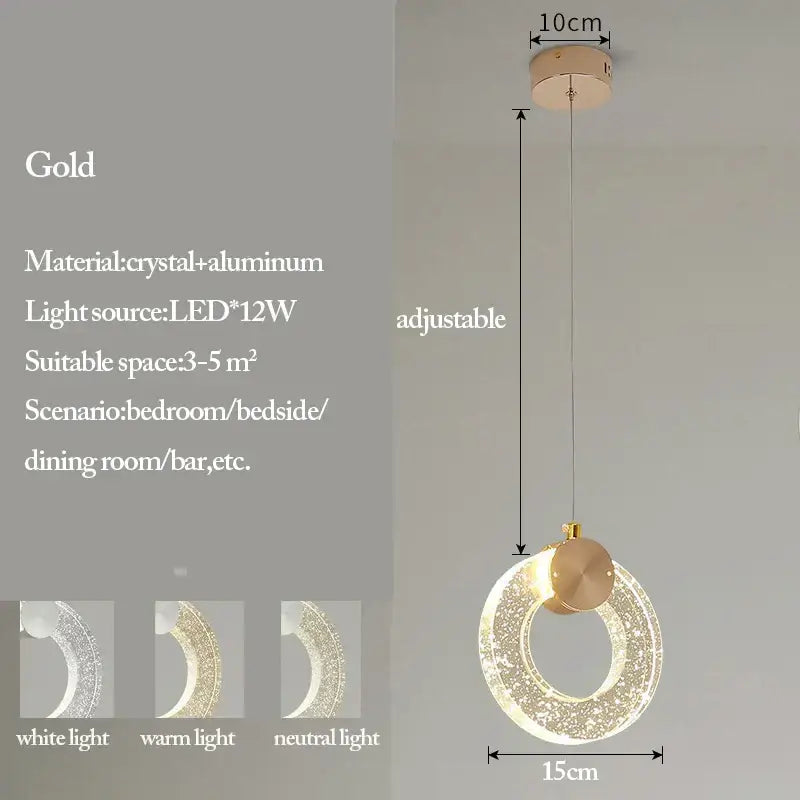 Modern gold bubble crystal pendant light with aluminum construction and adjustable length for living room or dining room ambiance
