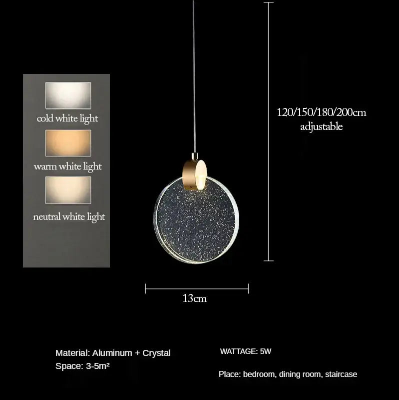 Modern gold bubble crystal pendant light with speckled glass shade and aluminum hardware for living room lighting
