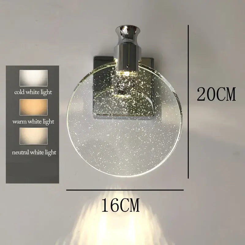 Modern gold bubble crystal pendant lights featuring a circular glass wall sconce with chrome bracket and starry led lights