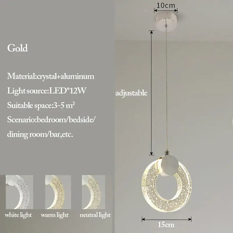 Modern gold bubble crystal pendant lights featuring adjustable aluminum design ideal for living room and dining areas