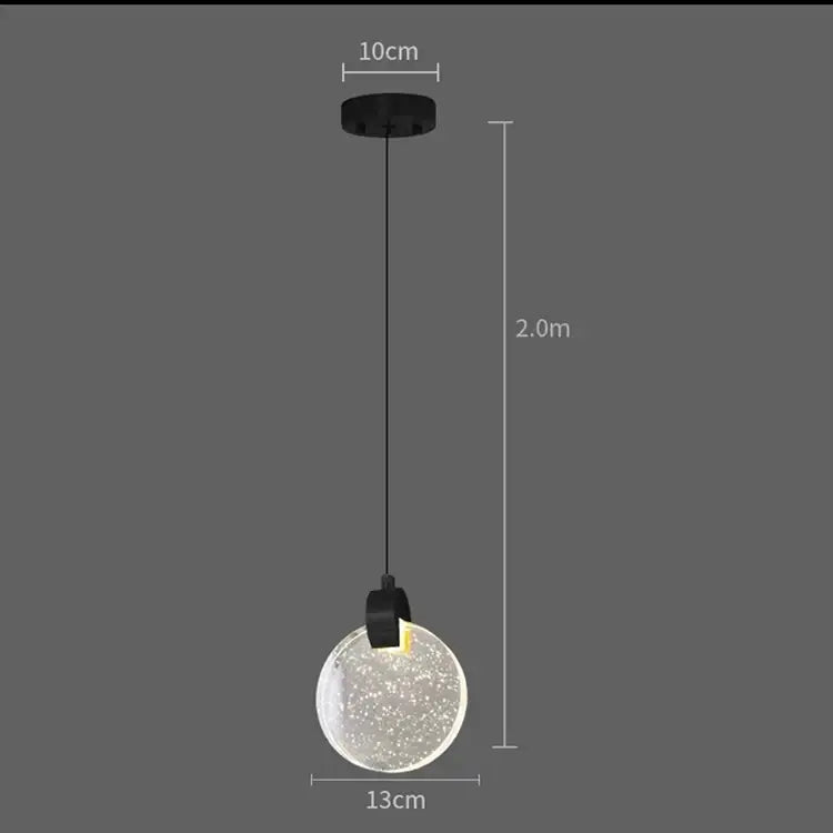 Modern gold bubble crystal pendant lights with clear glass globe filled with sparkling particles for living room