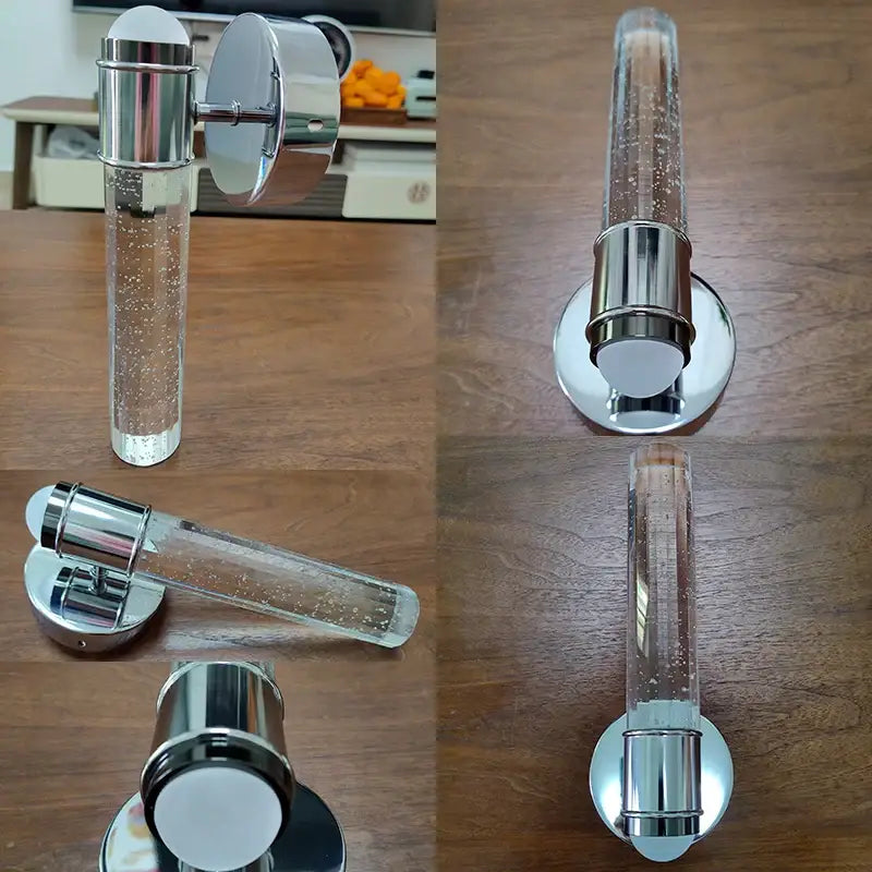 Modern gold bubble crystal wall sconces feature clear glass tubes with chrome accents and internal bubble details for indoor decorbites bubble crystal lighting