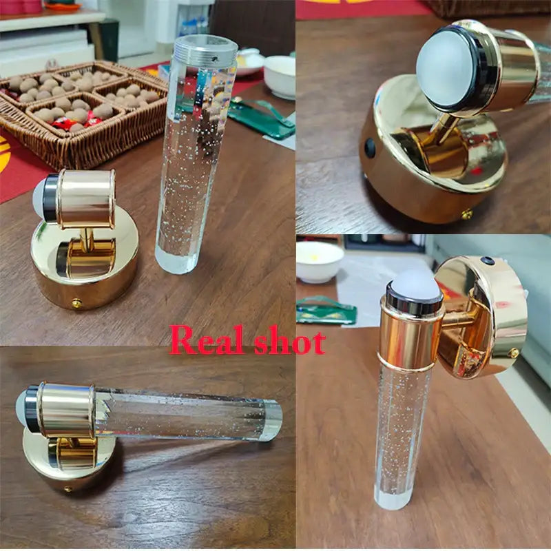 Modern gold bubble crystal wall sconces with clear cylindrical body and white cap for bedroom decorbites bubble crystal lighting
