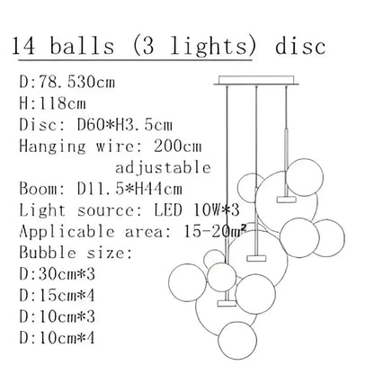 Modern gold bubble glass led chandelier with adjustable spherical glass bubbles for kitchen decorbites bubble glass lighting