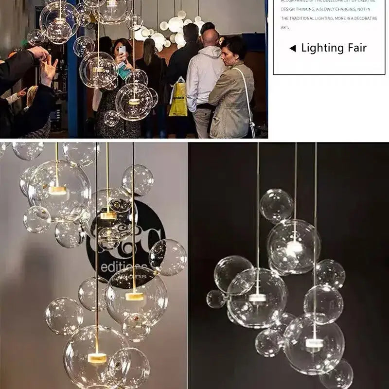 Modern gold bubble glass led chandelier featuring clear glass bubble pendant lights with warm yellow led bulbs for kitchen decorbites bubble glass