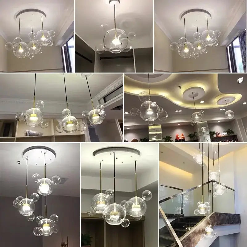 Modern gold bubble glass led chandelier with clear glass bubble pendant lights and gold-toned metal fixtures for kitchen decorbites bubble glass