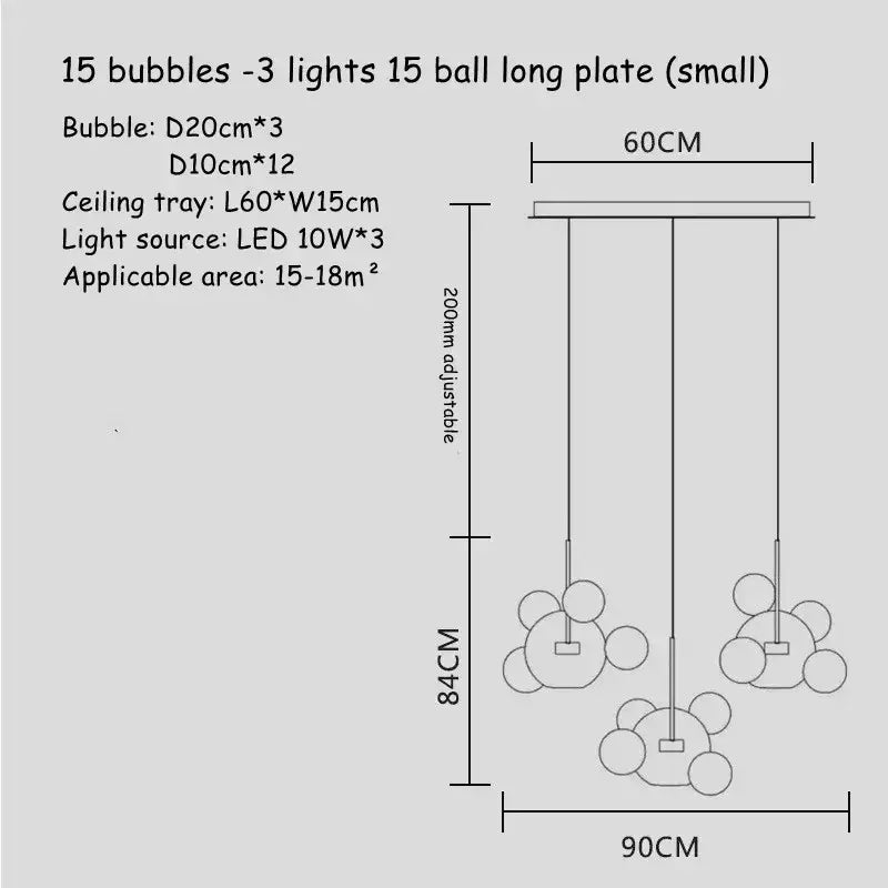 Modern gold bubble glass led chandelier with three cluster pendants on adjustable chains for kitchen decorbites bubble glass