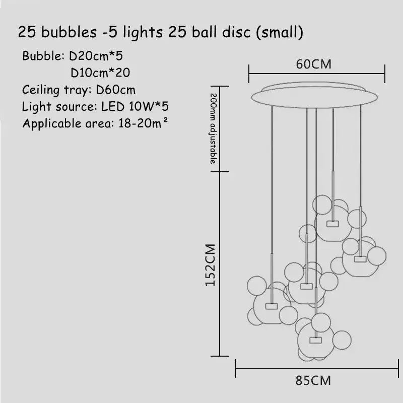 Modern gold bubble glass led chandelier with 25 spherical orbs and adjustable height for kitchen decorbites bubble glass lighting