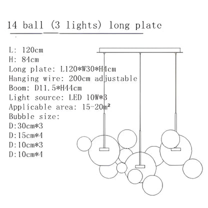 Modern gold bubble glass led chandelier featuring spherical glass orbs suspended from adjustable metal wires for kitchen decorbites bubble glass