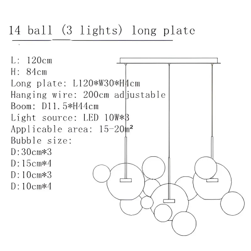 Modern gold bubble glass led chandelier featuring spherical glass orbs suspended from adjustable metal wires for kitchen decorbites bubble glass