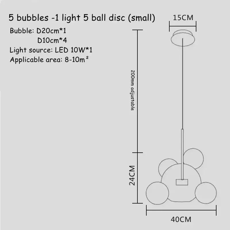 Modern gold bubble glass led chandelier with five spherical orbs suspended from adjustable metal rod for kitchen decorbites bubble glass