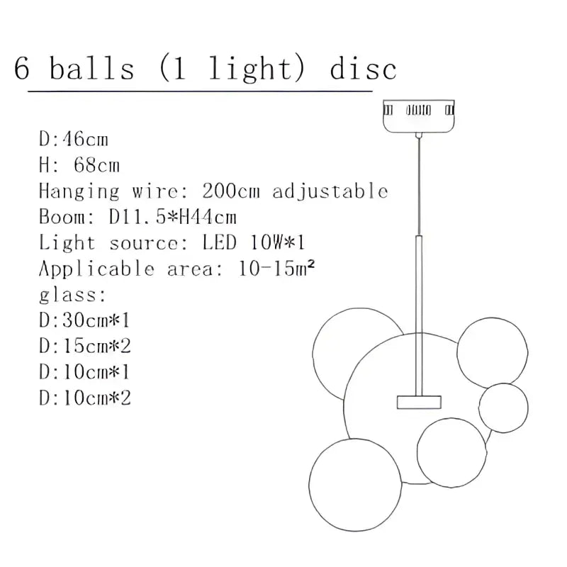 Modern gold bubble glass led chandelier with six spherical glass orbs on adjustable metal arm for kitchen decorbites bubble glass