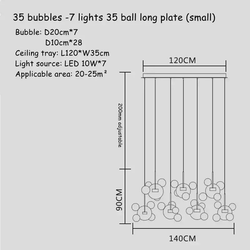 Modern gold bubble glass led chandelier with 35 spherical bubbles and seven leds for kitchen decorbites bubble glass lighting