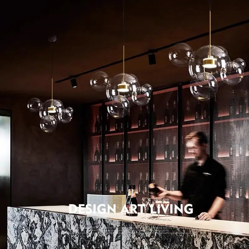 Modern gold bubble glass led chandelier with glass bubble pendant lights and gold-toned fixtures for kitchen decorbites bubble glass
