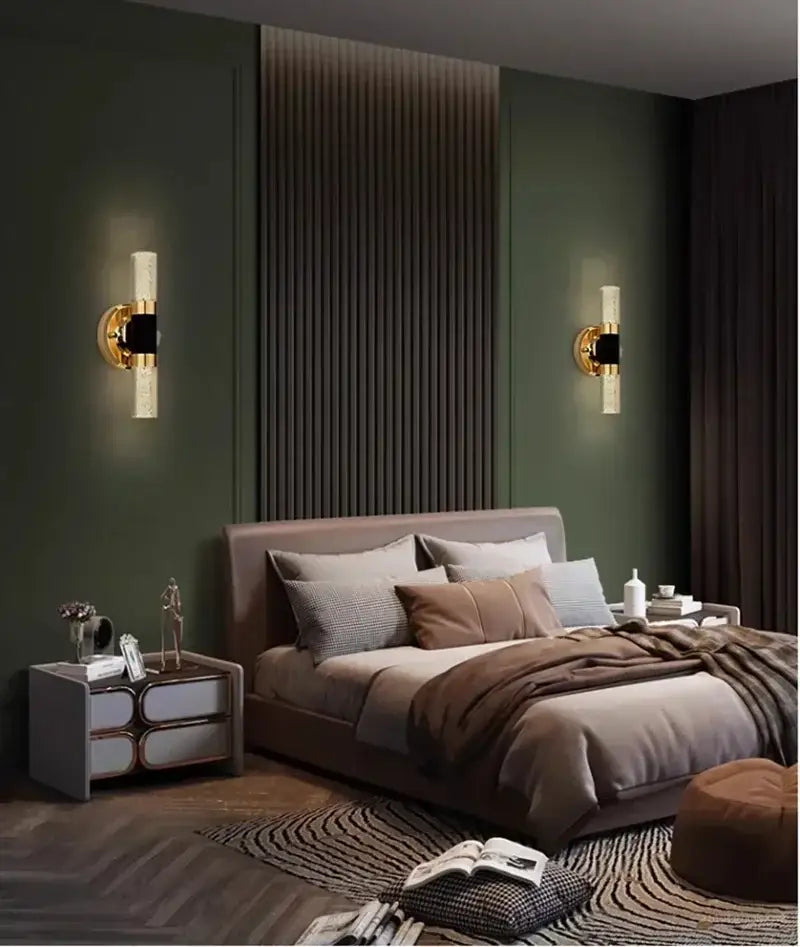 Modern gold bubble glass vanity lights bathroom sconces with gold finish black accents and frosted glass shades decorbites gold vanity