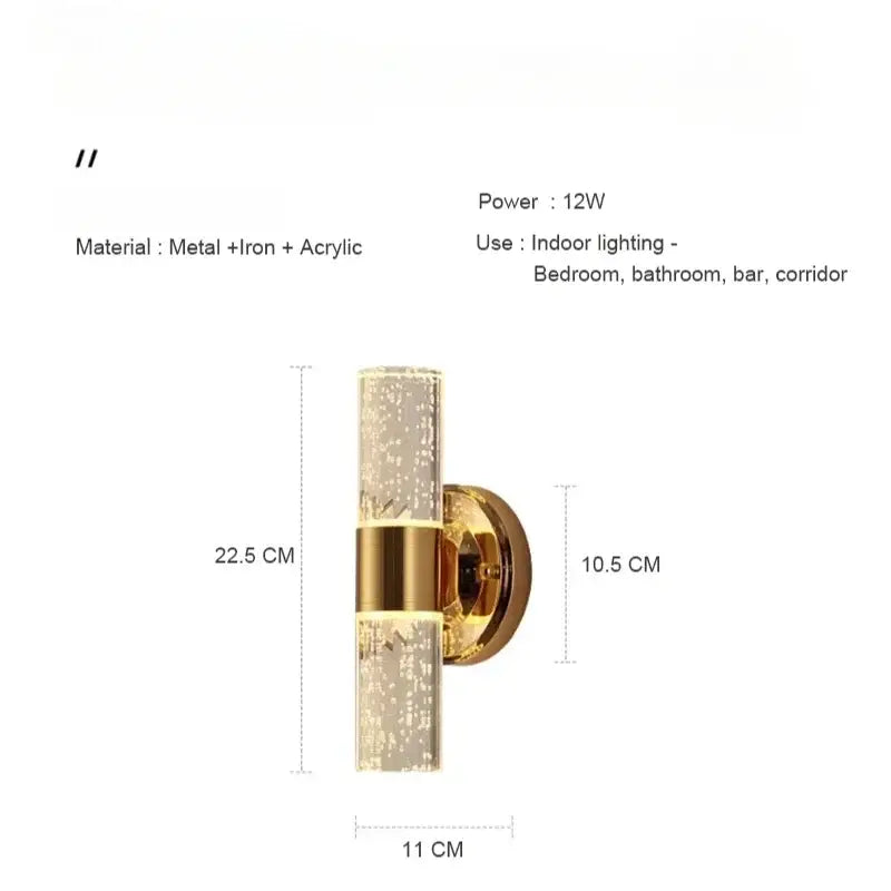 Modern gold bubble glass vanity lights featuring a gold-toned wall sconce with embedded sparkling acrylic body decorbites gold vanity