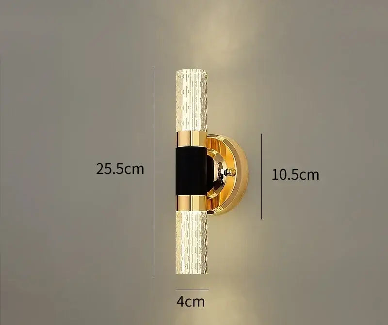Modern gold bubble glass vanity lights feature a gold-toned wall sconce with textured crystal panels and black accent band decorbites gold vanity