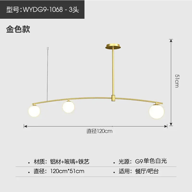 Modern gold bubble iron chandelier kitchen arc pendant light with gold three-head aluminum and iron frame spherical shades decorbites bubble iron