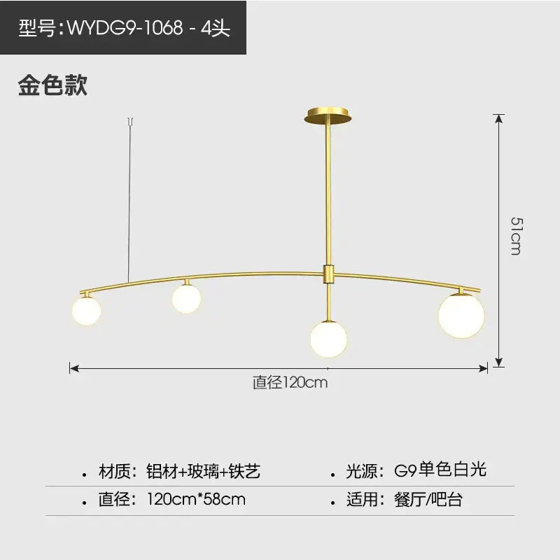 Modern gold bubble iron chandelier with four spherical glass globes featuring aluminum and iron art design