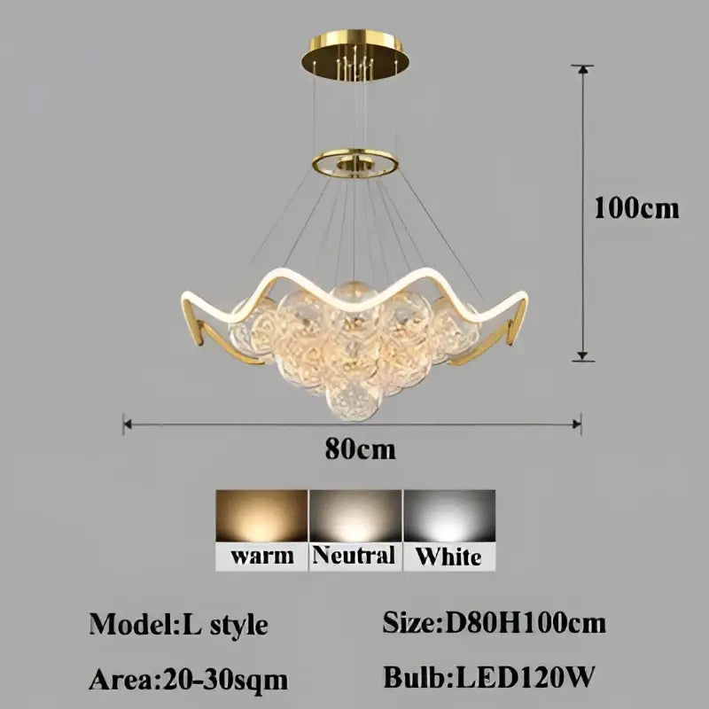 Modern gold bubble pendant chandelier with wavy scalloped design and crystal-like glass elements for dining room decorbites bubble pendant
