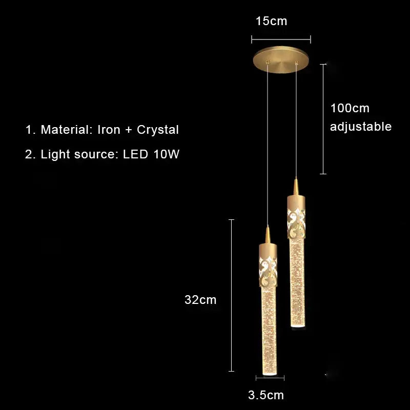 Modern gold bubbles crystal pendant light with intricate crystal detailing and iron construction for living room decor