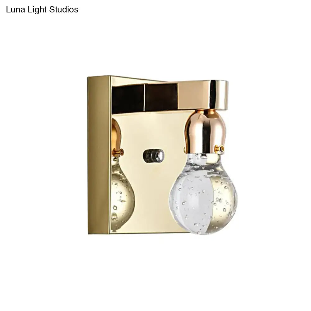 Modern gold bulb shaped crystal wall sconce with clear bubbled glass bulb for bedroom 110v-120v lighting