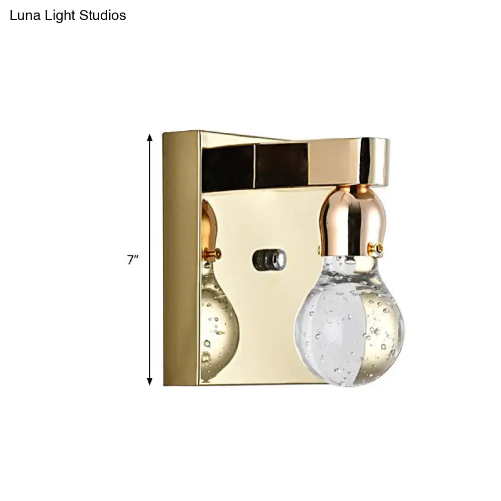 Modern gold bulb shaped crystal wall sconce with bubbled glass and sleek design for bedroom 110v-120v lighting