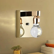 Modern gold bulb shaped crystal wall sconce with polished metal base and bubble glass globes for 110v-120v bedroom lighting