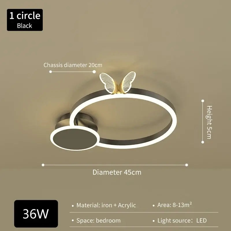 Black circular led ceiling light with gold decorbites butterflies ceiling accent for luxury bedroom lighting