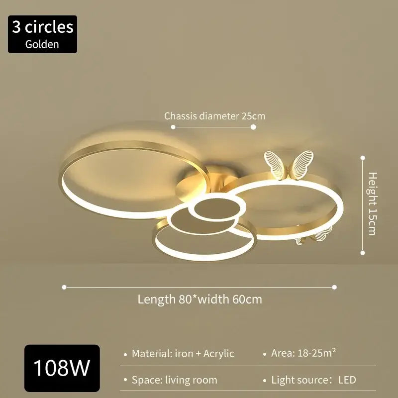 Modern gold butterflies ceiling light featuring a circular led fixture with butterfly accent for bedroom decor
