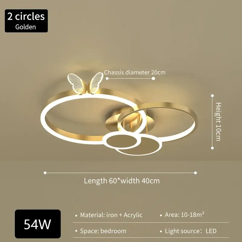 Modern gold butterflies ceiling light featuring a golden circular design with a butterfly accent and led illumination for bedroom decor