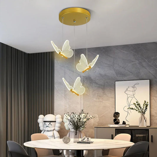 Modern Gold Butterfly 3-Light Metal Pendant Light