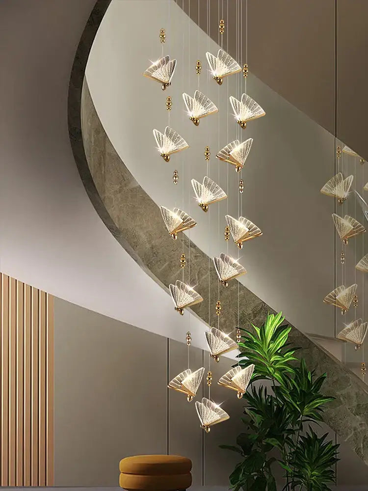 Elegant modern gold butterfly acrylic chandelier with fan-shaped pendant lights and crystal accents for living room decorbites butterfly acrylic
