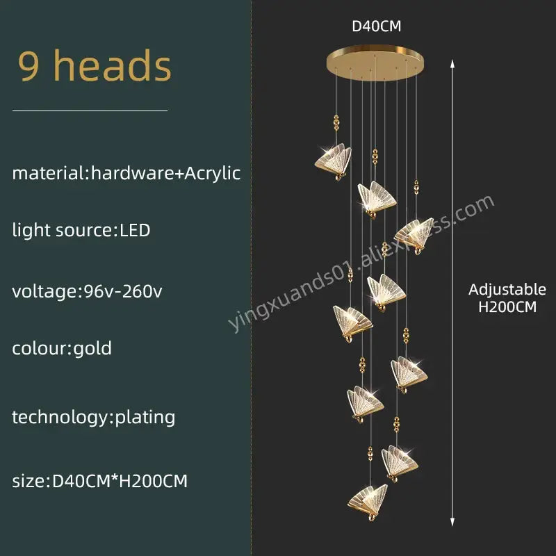 Modern gold butterfly acrylic chandelier with nine fan-shaped acrylic light heads for living room decorbites butterfly acrylic