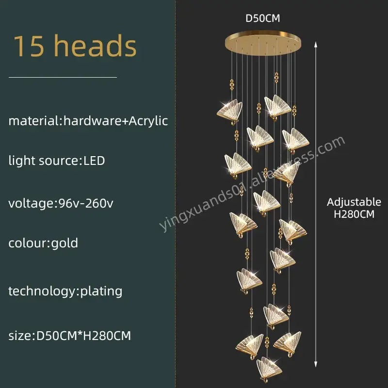 Modern gold butterfly acrylic chandelier with 15 light heads suspended from circular base for living room decorbites butterfly acrylic